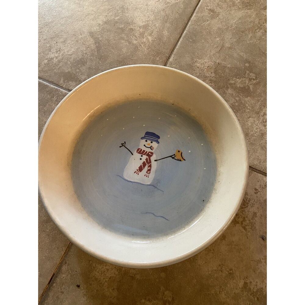 Hartstone Pottery SNOW PEOPLE Snowman Single Check Blue Pie Tray